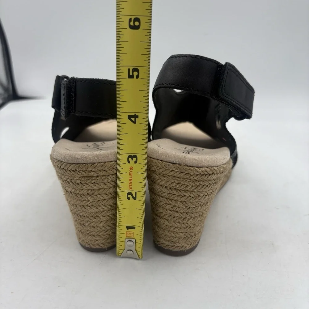 Clarks Sandals Womens Size 8.5 M Lafley Rosen Black Wedge Espadrille
